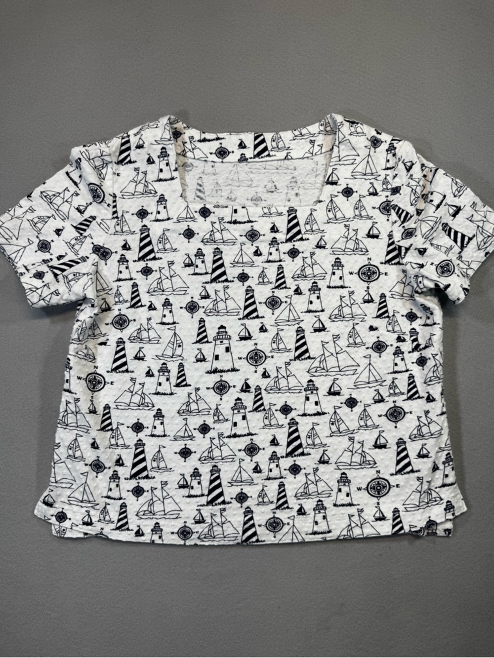 Nautical Print Short Sleeve Tee - White with Navy Motif